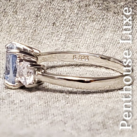 SOLID 925 Sterling Silver Aquamarine & White Topaz Ring - Picture 3 of 6